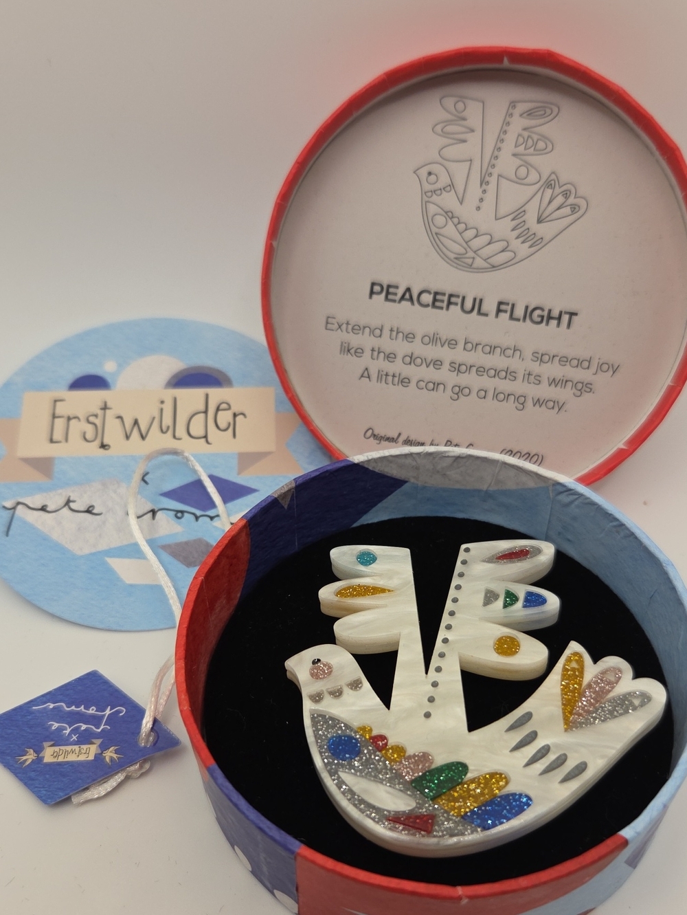 Erstwilder "Peaceful Flight" White Dove Brooch with Multicolor Glitter Accents